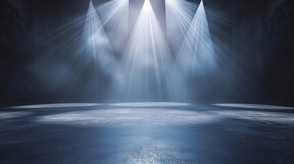 Empty concert stage with white spotlight and dark background 