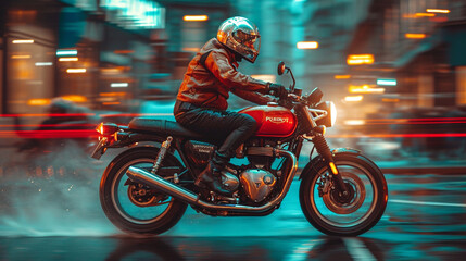 A visually powerful image of a motorcycle policeman on duty, navigating through city traffic with precision and authority, showcasing the balance of mobility and control in law enf