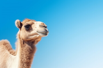 Obraz premium camel on blue background, copy space for text