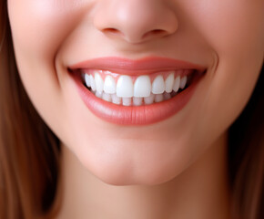 Fototapeta premium Close-up of a bright white healthy smile. Concept of teeth whitening and oral health. 