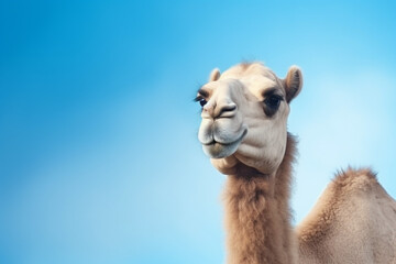 Obraz premium camel on blue background, copy space for text
