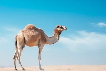 Foto op Plexiglas camel on blue background, copy space for text © Salawati