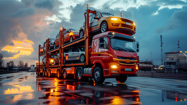 Car carrier of Trucks series. New autos coming. generative ai
