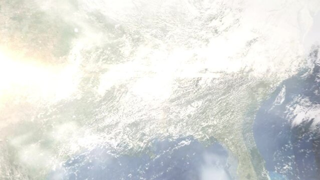 Zoom in from space and focus on West Point, Mississippi, USA. 3D Animation. Background for travel intro. Elements of this image furnished by NASA.