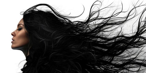 Woman with long black hair wearing black shirt.