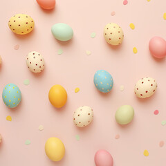 Fototapeta na wymiar Traditional pastel colored and dotted Easter eggs.