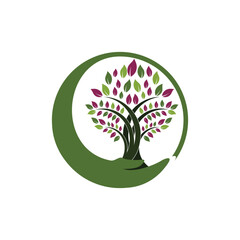 Tree growing from hand icon logo design.
