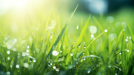 Fototapeta premium green grass with dew drops