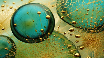 Abstract shapes and patterns in gold, green and blue