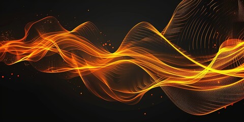 Background, gold and orange waves on black background, wallpaper, template.