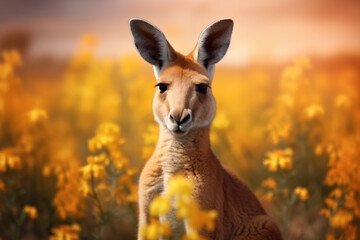 Naklejka na ściany i meble kangaroo with wild flowers in the savanna