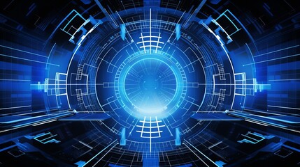 Obraz premium Blockchain Hosting Domain Electronic Device Network Blue Background.