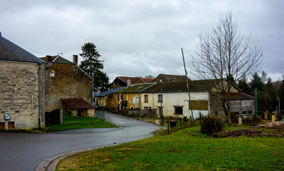 Fototapeta na wymiar Street scene in a small village in the French Ardennes 