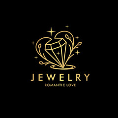 Love diamond jewelry logo vector image, royal luxury elegant logo template 
