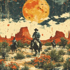 A retro old fashioned style cowboy themed background illustration