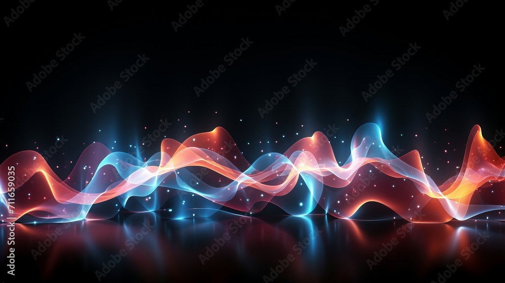 Poster colorful abstract background with musical elements and futuristic neural network concept