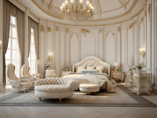 Luxury bedroom with beige furniture