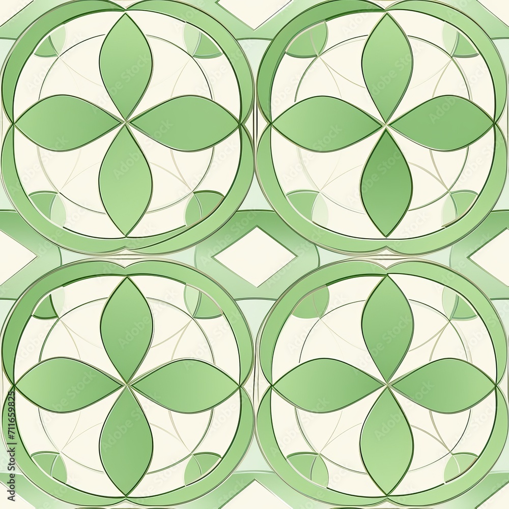 Poster vibrant and intricate abstract geometric seamless pattern in a mesmerizing array of green colors