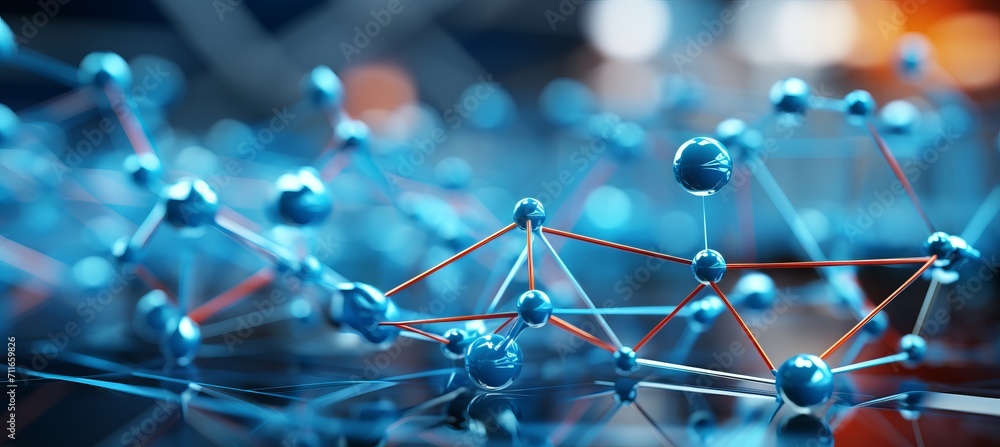 Aufkleber Molecular structure abstract background with bokeh effect in light blue and white tones