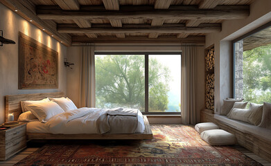 bedroom interior design Rustic Style Generative AI