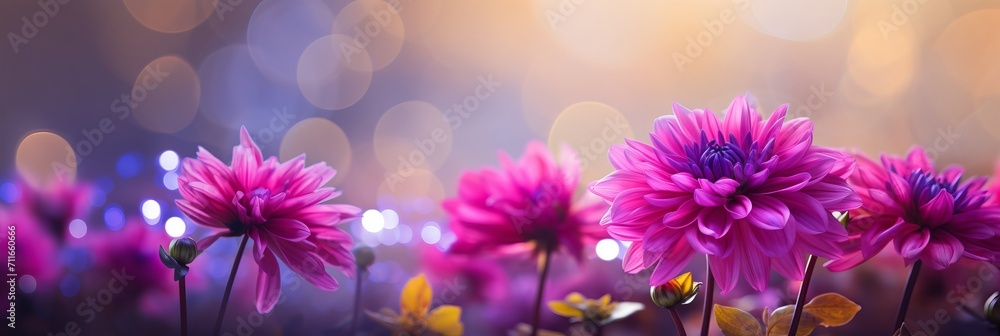 Poster red chrysanthemum with magical bokeh background and ample copy space for text placement