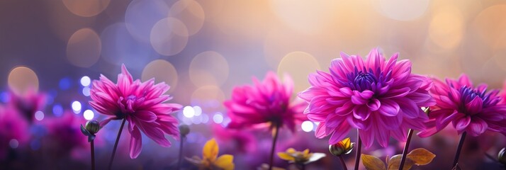 Red chrysanthemum with magical bokeh background and ample copy space for text placement