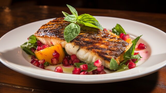 juicy piece of grilled red fish fillet, Mediterranean dish, close-up