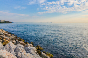 Bosporus scenic view from Muhurdar Park promenade on Anatolian side (Istanbul, Turkiye)