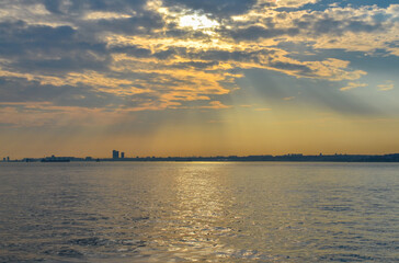 Bosporus evening view from Muhurdar Park promenade on Anatolian side (Istanbul, Turkiye)