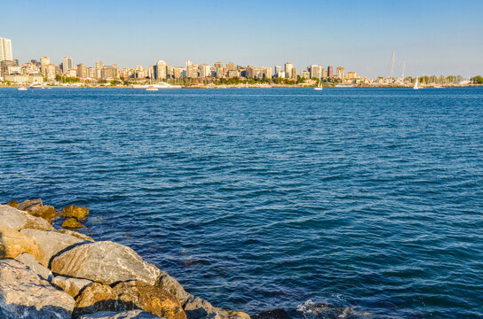 scenic view from Moda Park promenade (Kadikoy, Istanbul, Turkiye)