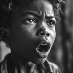 portrait of a boy with open mouth, surprised, concecpt, very expressive