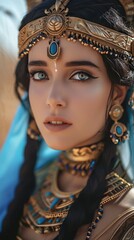 Naklejka na ściany i meble Woman in the Goddess Ancient Mesopotamia Beauty Style - Beautiful Goddess Girl Background created with Generative AI Technology