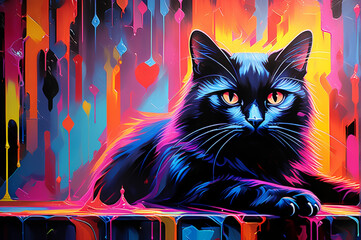 cat in the neon background