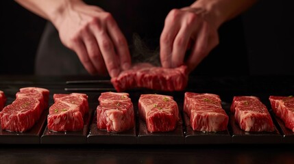 Close-up of a hands cooking Steak, Generate by AI