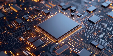 Circuit Board CPU Processor Microchip Starting Artificial Intelligence Digitalization of Neural Networking and Cloud Computing