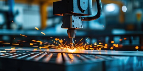 CNC robots Laser cutting of metal in modern industrial