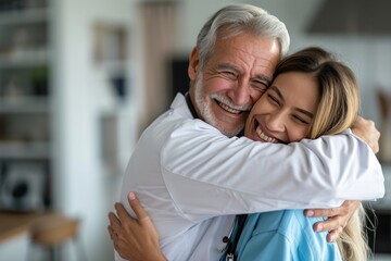 Obraz premium Happy father and daughter embrace each other with love and warmth.