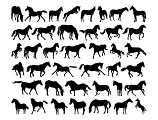 Horses silhouette vector art white background