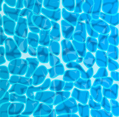 vector image of the abstract background ( wallpaper) of the texture of swimming pool water of different shades of blue color- dark blue, light blue, turquoise with sunny reflections. 