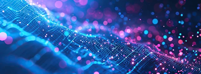 Foto op Canvas Abstract digital technology futuristic circuit blue purple background, Cyber science tech, Innovation communication future. AI generated illustration © Gulafshan
