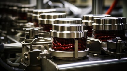 Inside a Mexican Factory, the Hot Sauce Production Line Showcases the Bottling of Flavorful and Spicy Chili Pepper Sauces, Crafted for Culinary Excellence	