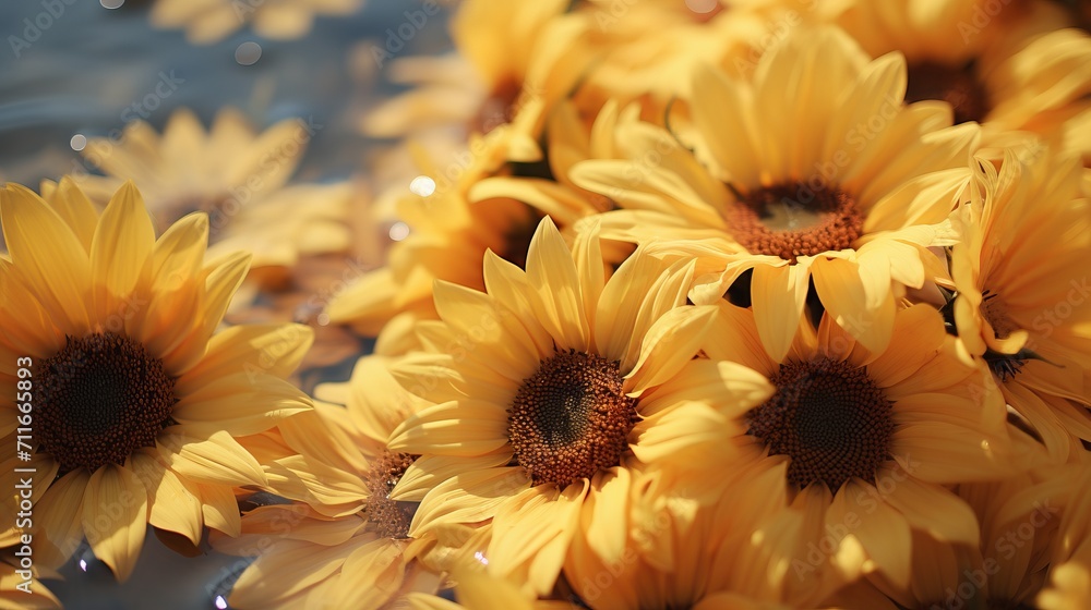 Poster contrasting sunflower bokeh on a gentle background, creating a captivating narrative effect