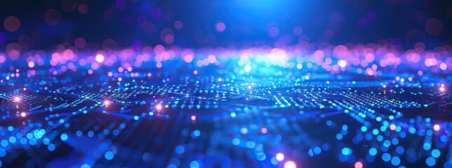 Abstract digital technology futuristic circuit blue purple background, Cyber science tech, Innovation communication future. AI generated illustration - obrazy, fototapety, plakaty