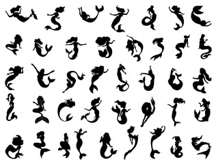 Mermaid silhouette vector art white background