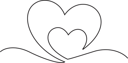 two hearts in  line art style, hand drawn isolated vector illustration