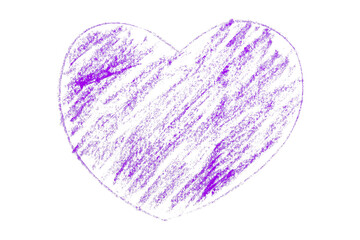 Pencil drawing purple heart isolated on transparent background.