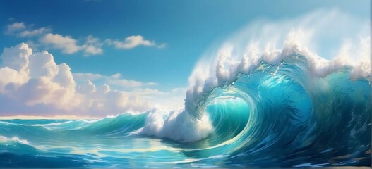 A beautiful ocean wave forming a tube. Summer tropical resort incoming wave