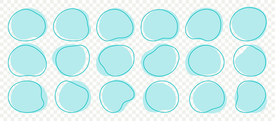 Organic amoeba blob shape abstract green color with line vector illustration isolated on transparent background. Set of irregular round blot form graphic element. Doodle drops with outline circle