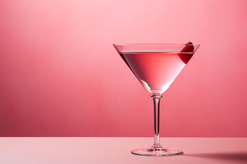 A classic cosmopolitan cocktail in a martini glass, the vibrant pink liquid against a chic and stylish blush pink background. - obrazy, fototapety, plakaty