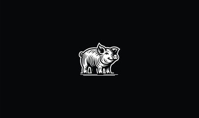 white art pig design logo or black background